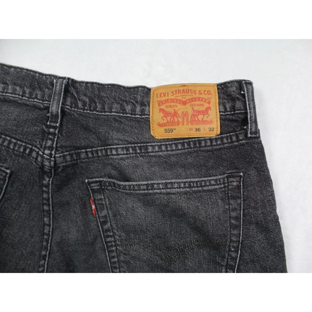 Levis 559 Jeans Mens Size 36 x 32 Gray Denim Relaxed Fit Straight Leg Raw Hem